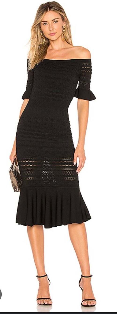 Alexis Black Off-The-Shoulder Knit Midi Dress Size S